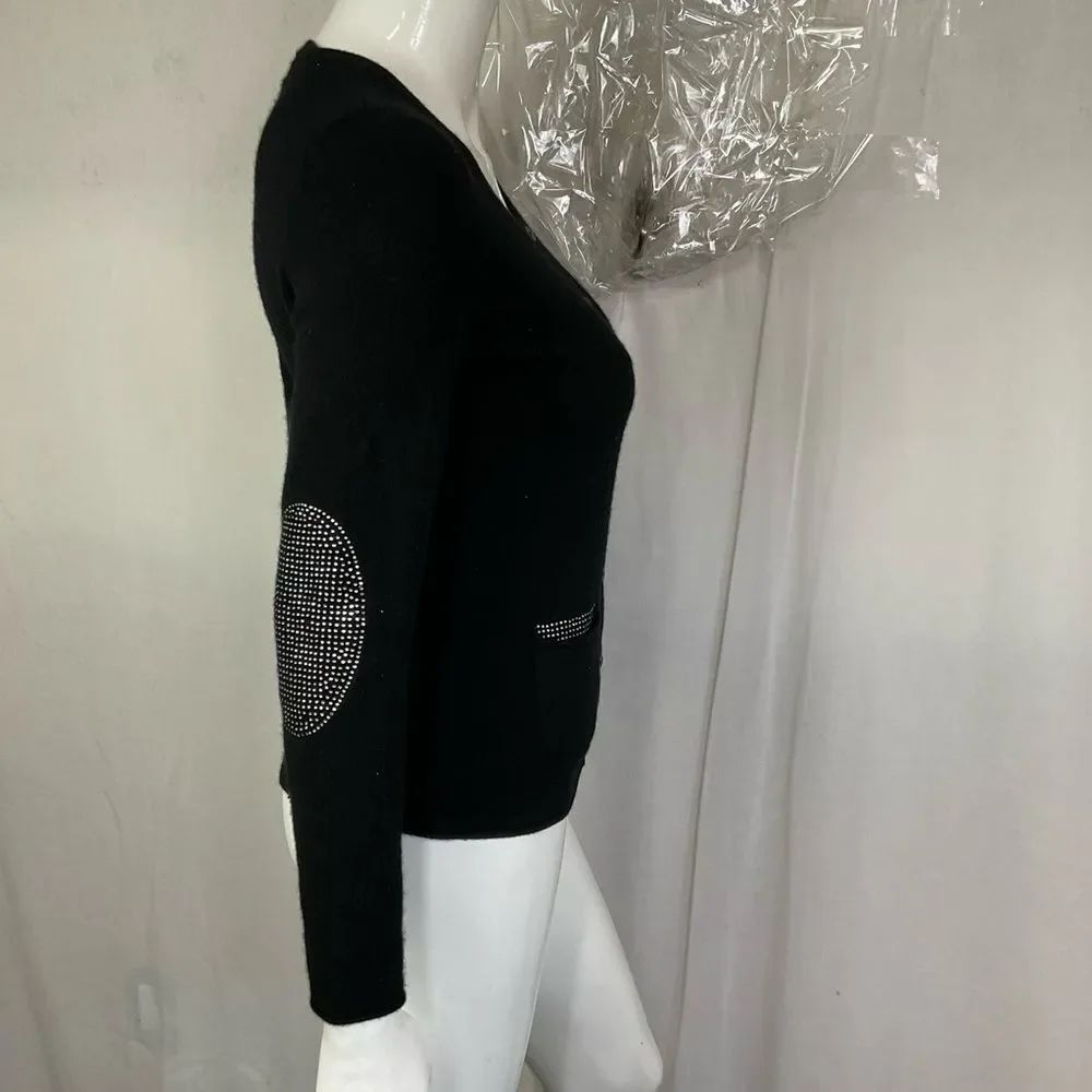 Sutton Cashmere Black Rhinestone Elbow Button Front Cardigan Sweater Size S - Picture 4 of 8
